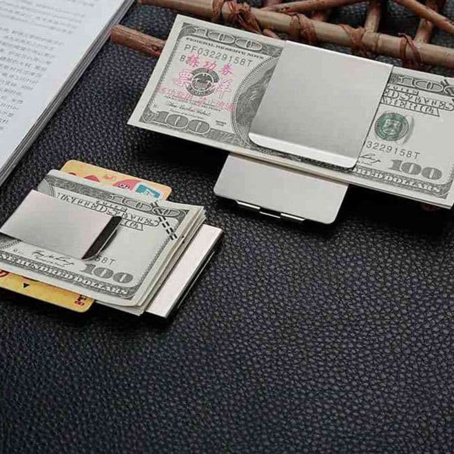 マネークリップ 金属製薄型札挟みカードケース付き二つ折り財布