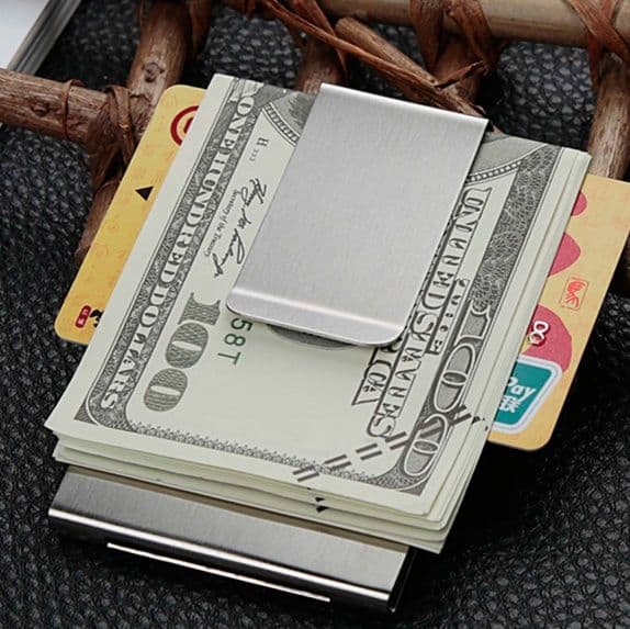 マネークリップ 金属製薄型札挟みカードケース付き二つ折り財布