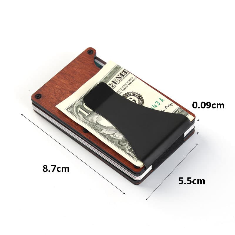 マネークリップ 木製フレーム金属クリップ式薄型財布