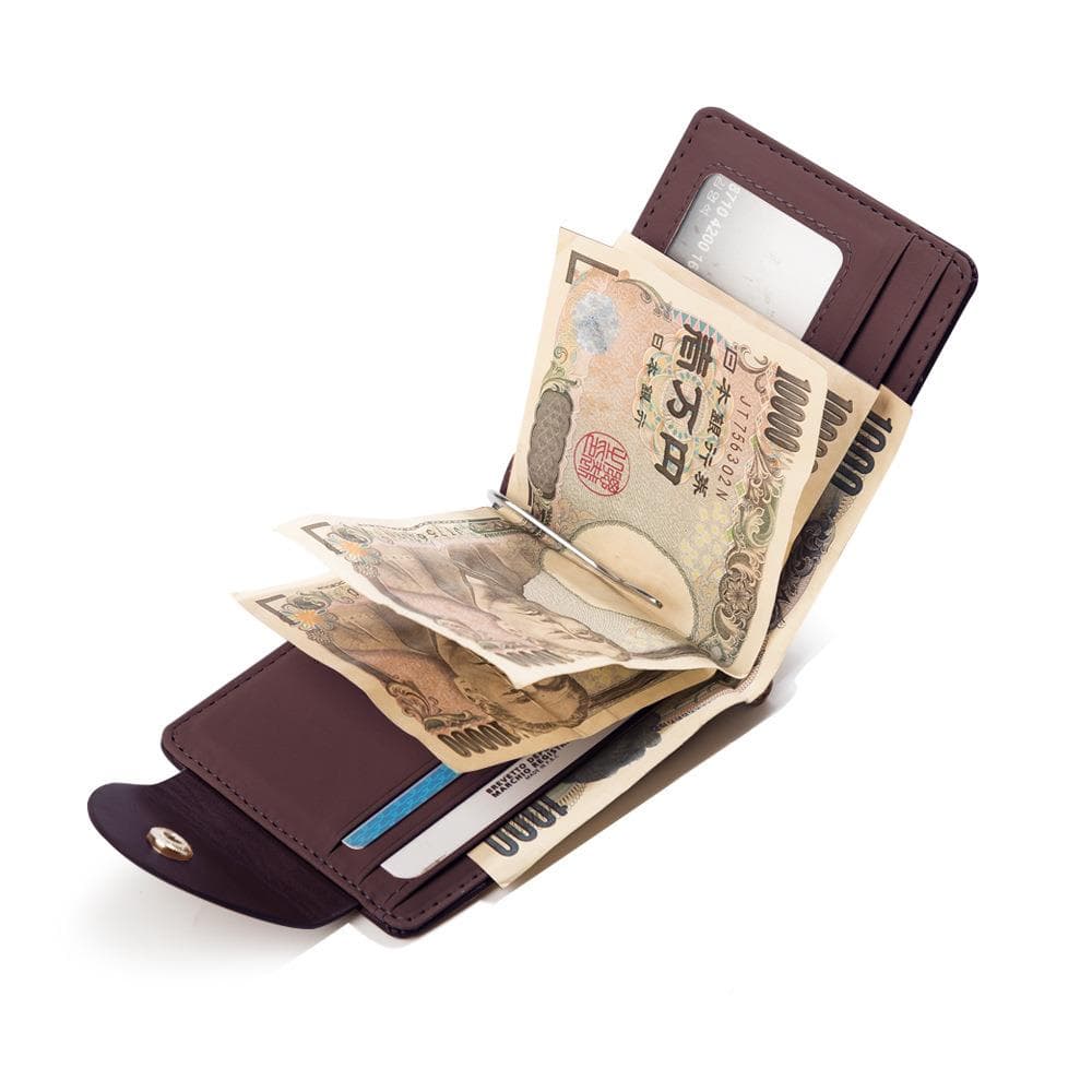 本革製薄型マネークリップカードケース付き財布